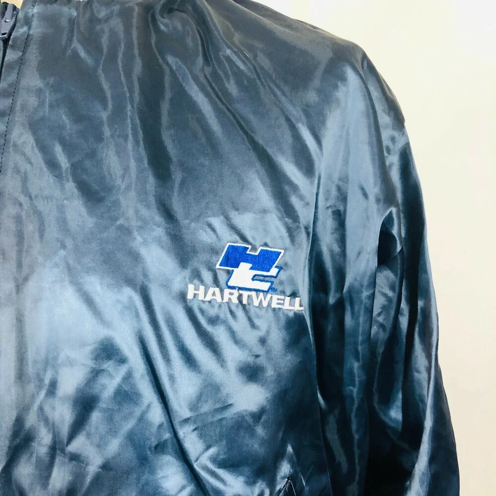 Vintage Hartwell Mister Fox Made USA Jersey Lined Shiny Nylon Bomber Jacket XL
